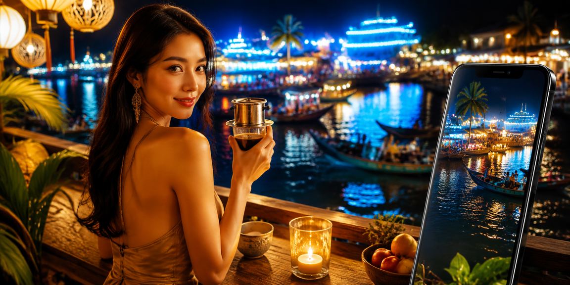 Khung cảnh cảnh quan sông Mekong Vip với không gian thưởng thức cà phê tại Việt Nam